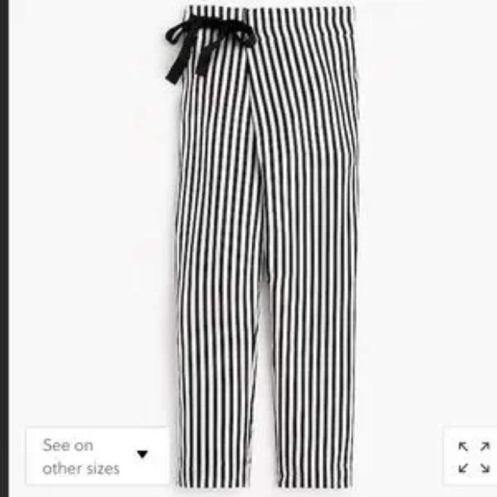 J. Crew Silk Black and White Striped Tie Waist Pants 12